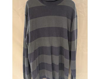 VTG Polo Ralph Lauren Striped Turtleneck Mens XL Gray Blue Long Sleeve Cotton