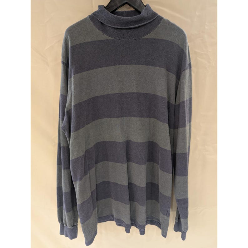 VTG Polo Ralph Lauren Jersey de cuello alto a rayas para hombre XL Gris Azul Manga larga Algodón imagen 1