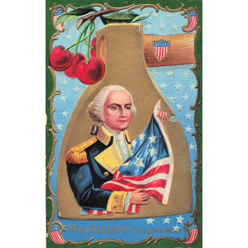 Vintage George Washington Birthday Postcard Series No 2 Patriotic Axe Cherries image 1