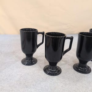 Vintage Black Milk Glass Footed Irish Coffee Mugs Pedestal Set of 4 image 2