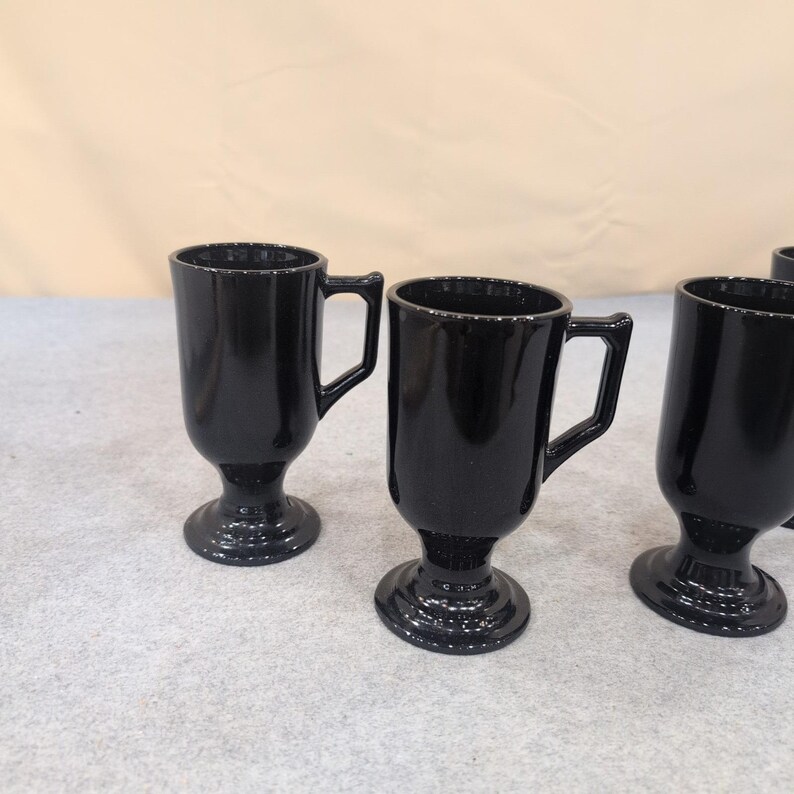 Vintage Black Milk Glass Footed Irish Coffee Mugs Pedestal Set of 4 image 2