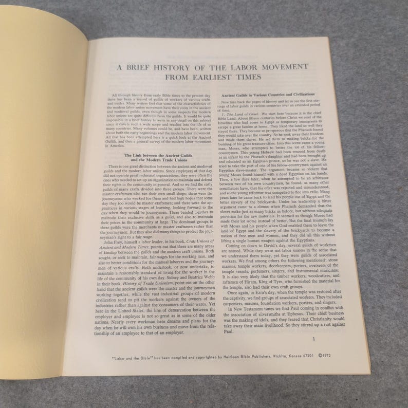 Labor and the Bible 1972 Heirloom Bible Publishers Labor Movement History VG+ image 2
