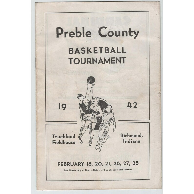 1942 Preble County Basketball Tournament Program Richmond Indiana Trueblood image 1
