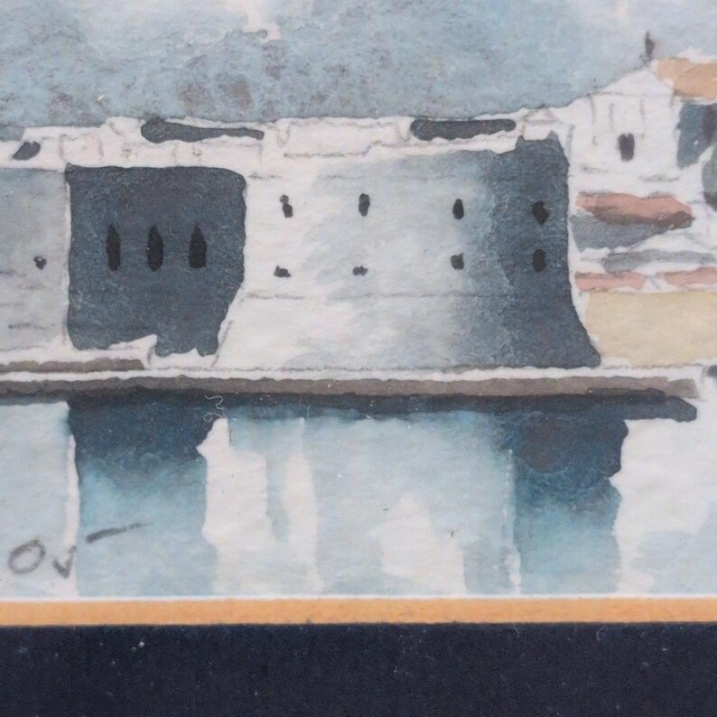 Mery Ortolio-Biocic Original Miniature Watercolor Coastal Fortress Painting 2005 image 3