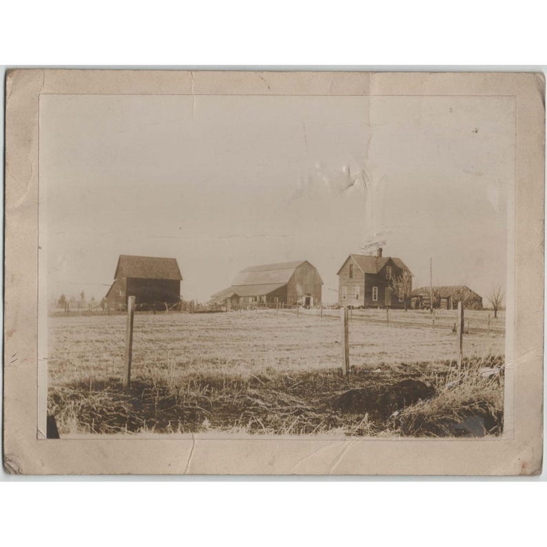 Antique Sepia Farmhouse Homestead Photograph Rural Barn Landscape 7x5 Photo image 1