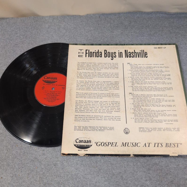 The Florida Boys in Nashville Canaan Records CA-4601-LP Southern Gospel Vinyl LP immagine 2