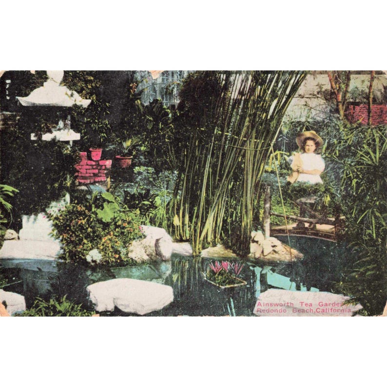 Redondo Beach CA Ainsworth Tea Garden Vintage Postcard Newman F410 VG image 1