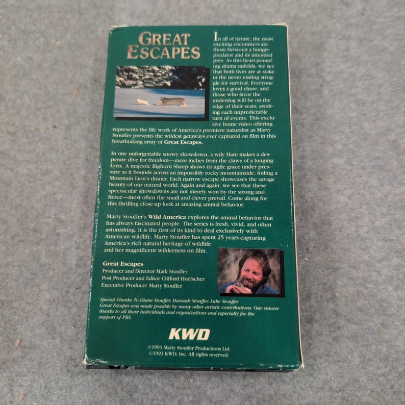 Marty Stouffer's Wild America Great Escapes VHS 1993 Nature Documentary KWD image 2