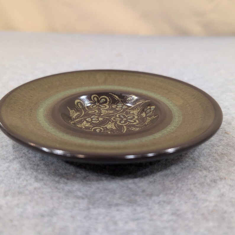 Franciscan Madeira Brown Moss Green Floral Earthenware Saucer Plate Vintage MCM image 2