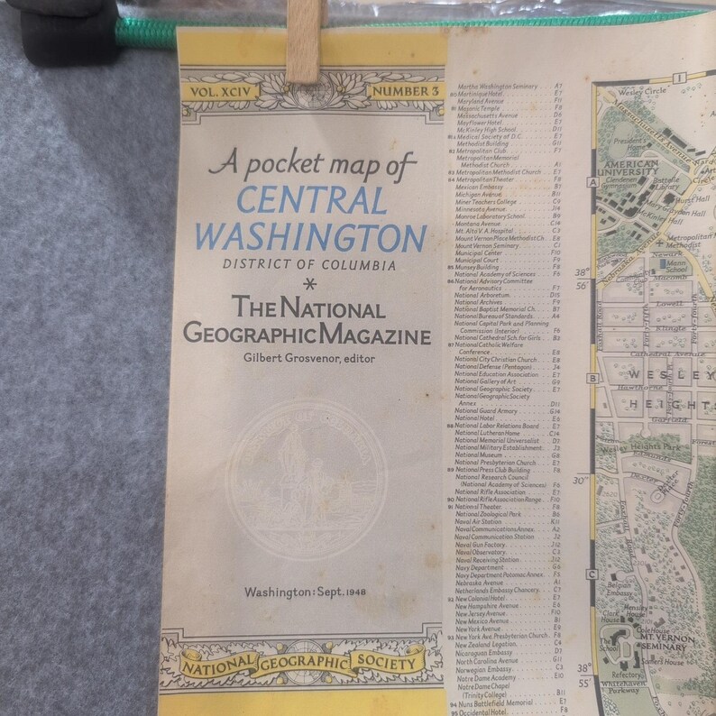 Vtg 1948 National Geographic Pocket Map Central Washington DC District Columbia image 2