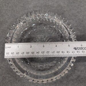 Vintage Crystal Glass Ashtray Clear Round Cut Diamond Pattern Tobacciana image 5