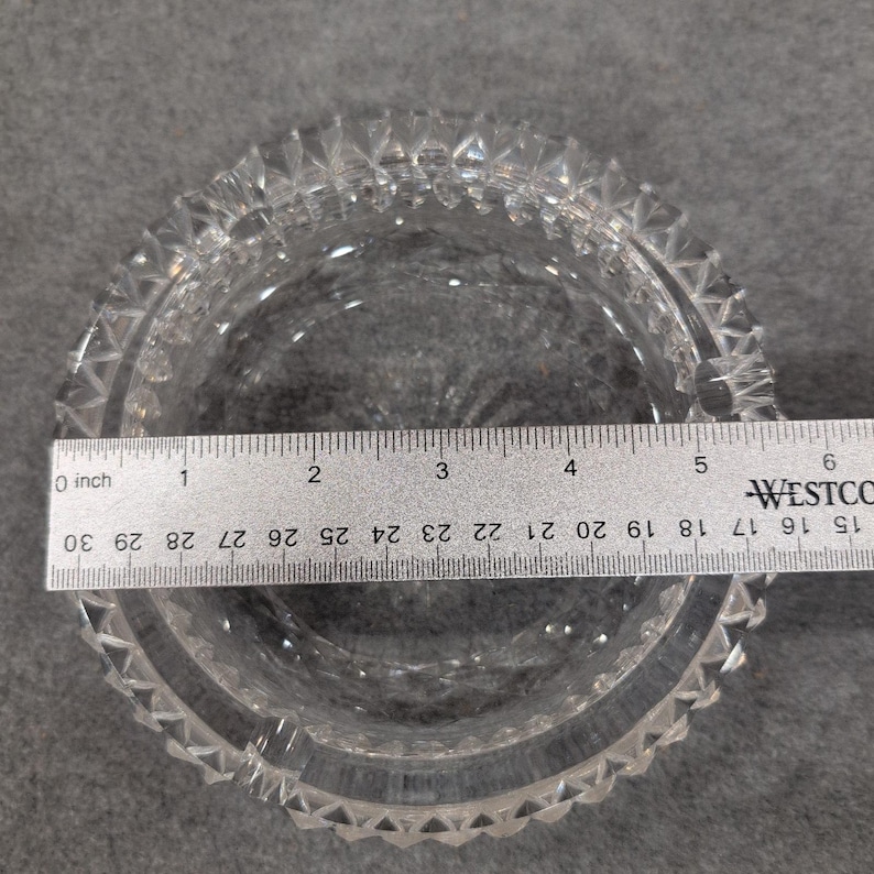 Vintage Crystal Glass Ashtray Clear Round Cut Diamond Pattern Tobacciana image 5