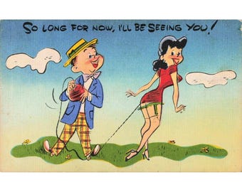 Vintage Metrocraft Comic Postcard So Long For Now I'll Be Seeing You 716 VG