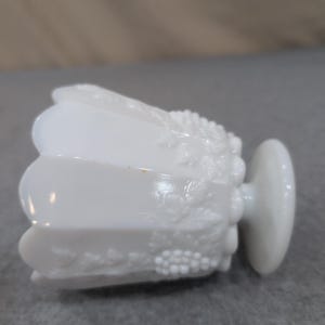 Vintage White Milk Glass Paneled Grape Footed Vase Scalloped Rim image 4