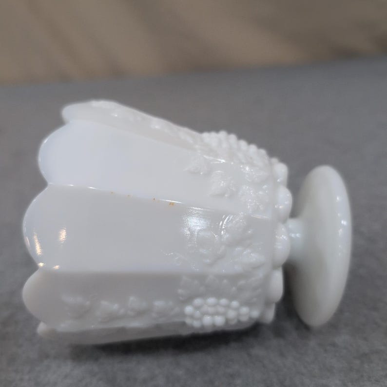 Vintage White Milk Glass Paneled Grape Footed Vase Scalloped Rim image 4
