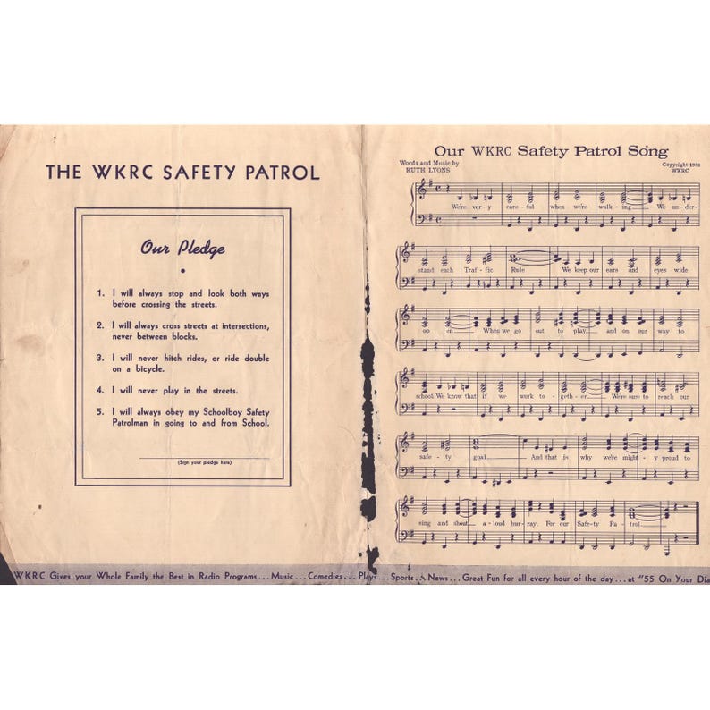Certificado de membro da Patrulha de Segurança WKRC de Cincinnati, de 1938 (vintage). Música de Al Bland. imagem 3
