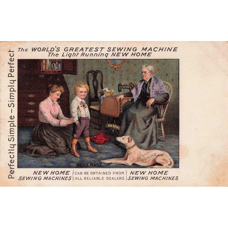 アンティーク 新家庭用ミシン広告ポストカード 1902年 フランクリン切手 VG 画像 1