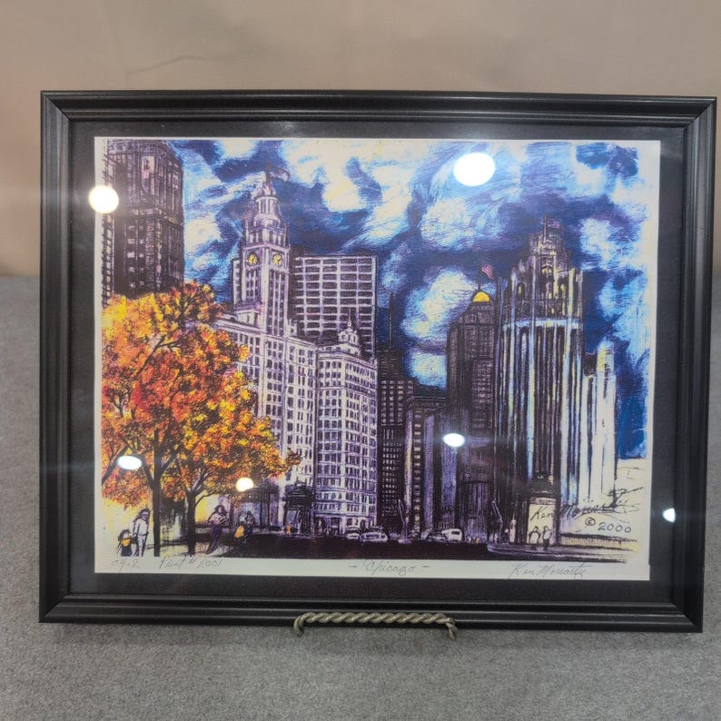 Ken Moriarty Signed Chicago Cityscape Limited Edition Print #2001 Framed Art image 1
