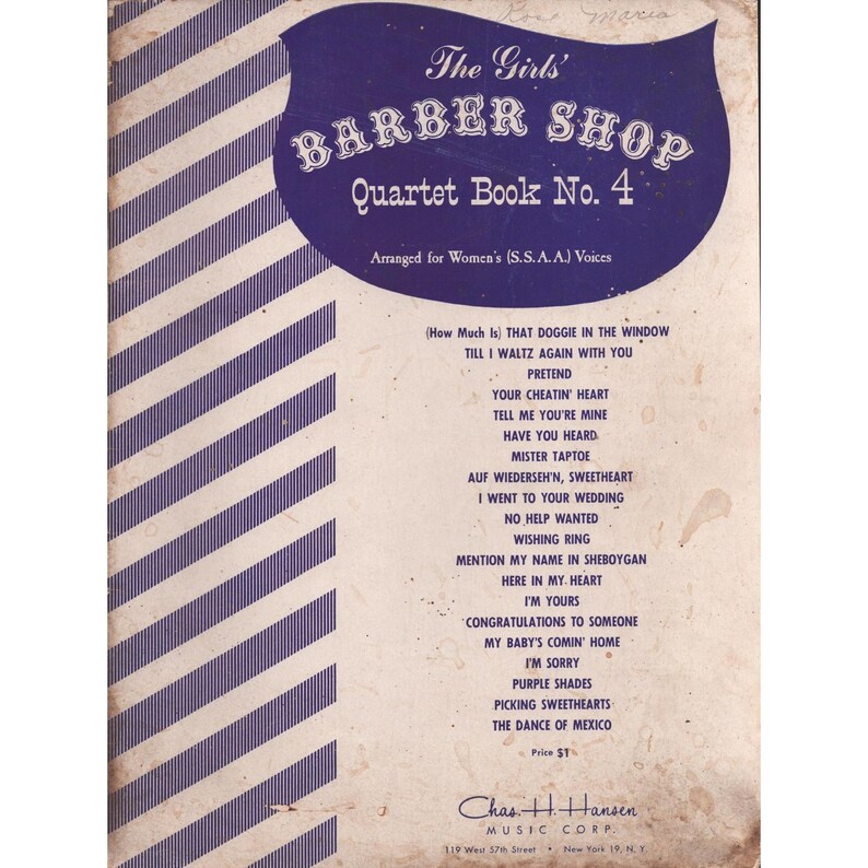 Vintage The Girls Barber Shop Quartet Book No 4 SSAA Sheet Music Chas H Hansen image 1