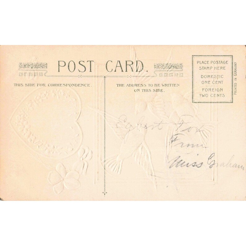 Antique Embossed Postcard A Gift of Love Swallows Violets Printed in Germany VG image 2