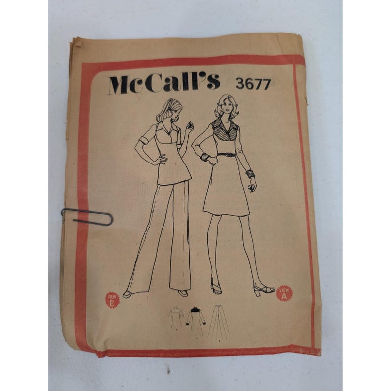 Vintage 70s McCall's Sewing Pattern 3677 Misses' Tunic, Dress, Pants image 1