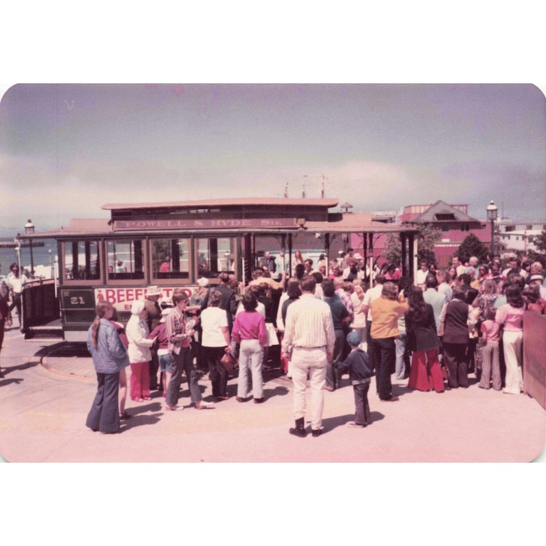 Vintage 1970s San Francisco Powell Hyde Cable Car Beefeater Ad Photo 3.5x5 image 1
