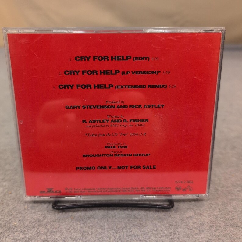 Rick Astley Cry For Help CD Single Promo 1991 2774-2-RDJ Extended Remix VG+ image 2