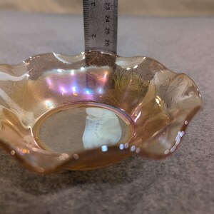 Vintage Jeanette Glass Iridescent Floragold Ruffle Edge Bowl Lotus Flower image 7