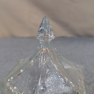 Vintage Clear Pressed Glass Hexagonal Trinket Box American Eagle Star Motif Lid image 4