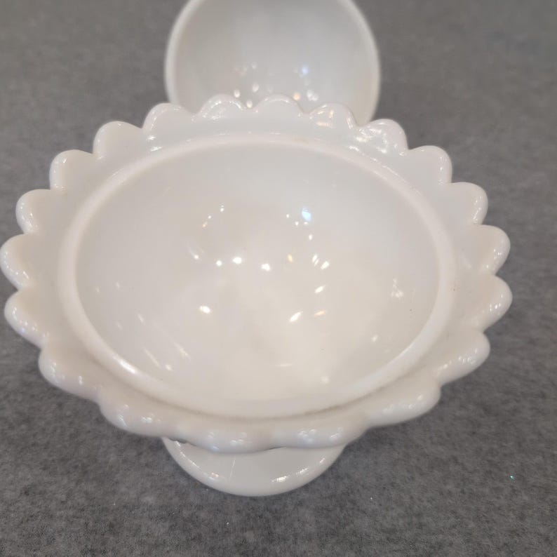 Vintage White Milk Glass Harvest Fruit Embossed Pedestal Candy Dish with Lid image 6