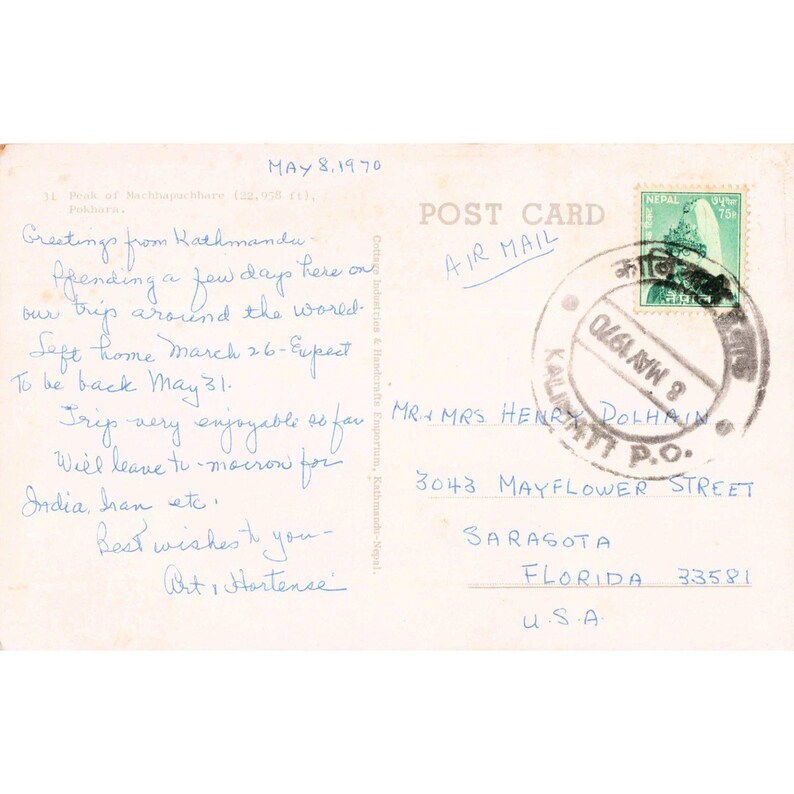 Vtg 1970 Machhapuchhare Peak Nepal Postkarte Pokhara Fish Tail Mountain Sunset Bild 2