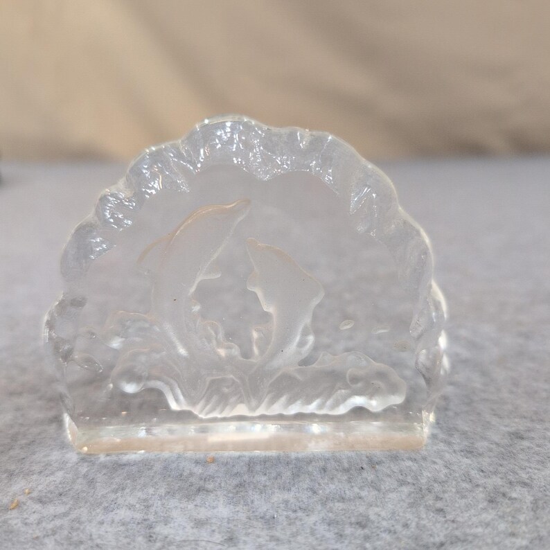 Frosted Glass Dolphin Hawaii Souvenir Paperweight Clear Textured Figurine image 3