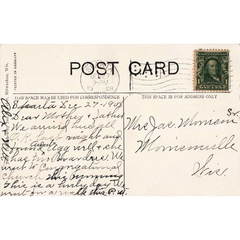 Vintage Postcard Tar Falls Sparta Wisconsin 1908 Postmark Divided Back image 2