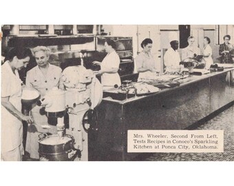 Cartão-postal vintage de 1949 da Conoco Farm Kitchen, Ponca City, Oklahoma, Sra. Wheeler, VG