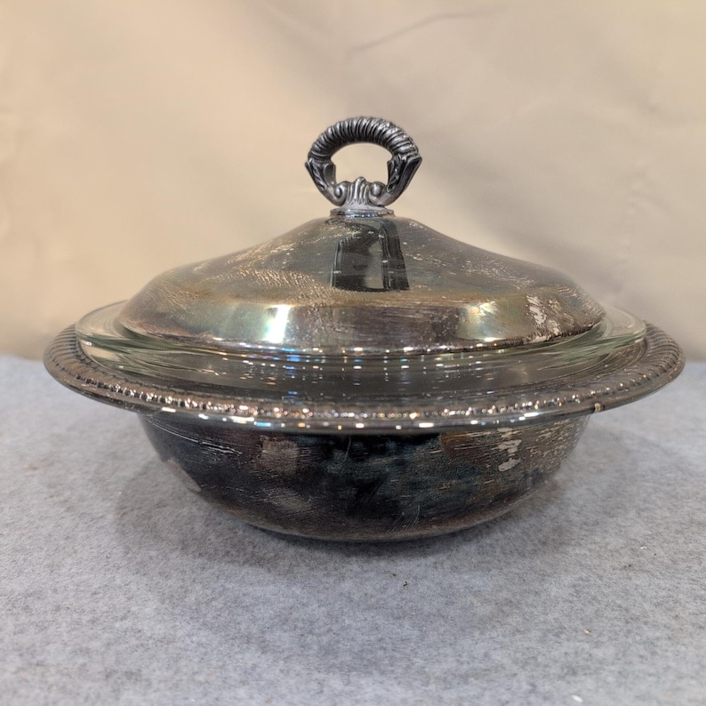 Vintage Silver Plated FB Rogers Bowl w/ Pyrex Casserole Dish w/ Lid image 1