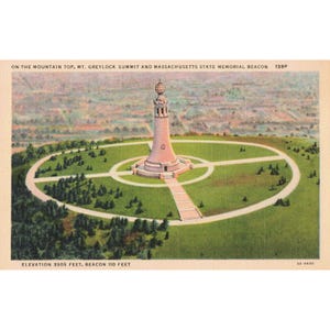 Vtg Mt Greylock Summit Massachusetts State Memorial Beacon Linen Postcard 139P image 1