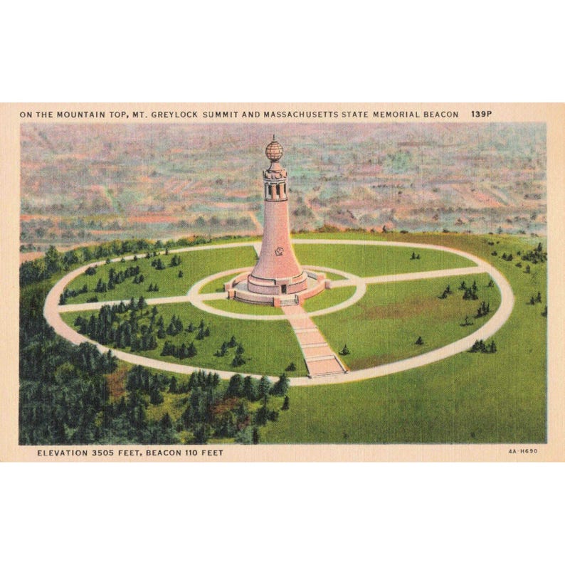 Vtg Mt Greylock Summit Massachusetts State Memorial Beacon Linen Postcard 139P image 1