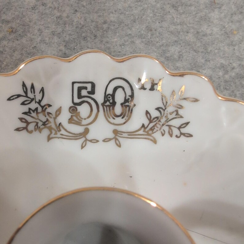 Lefton China 50th Anniversary Porcelain Chamberstick Candle Holder Gold Gilt6941 image 2