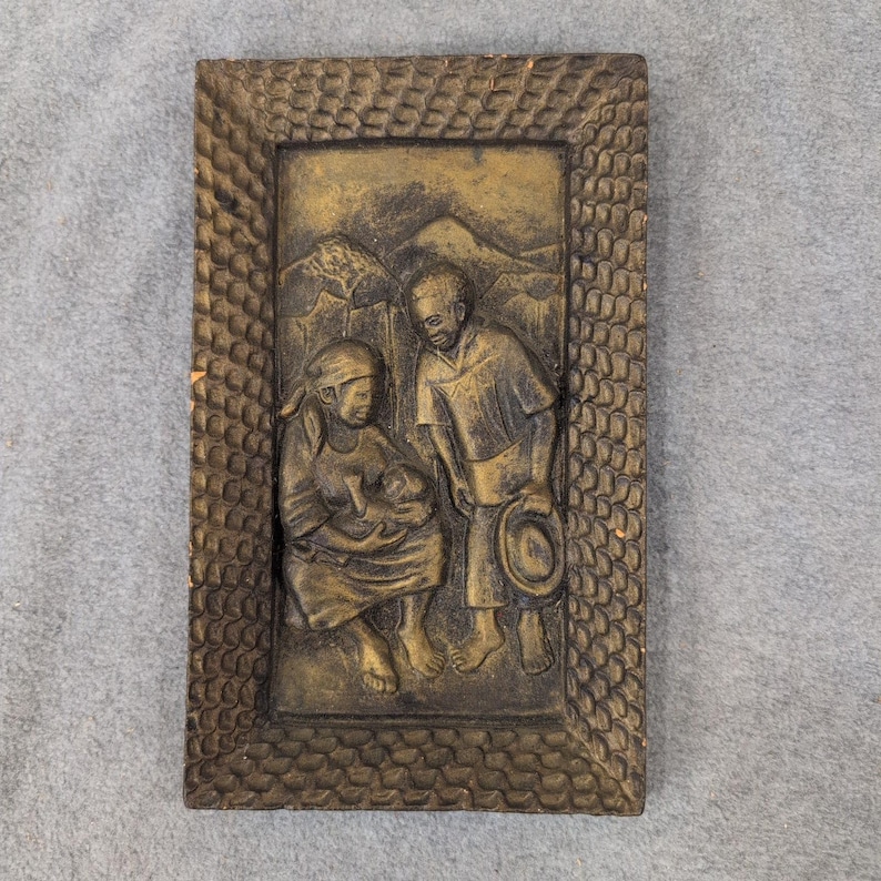 Vintage African Family Bas Relief Wall Plaque Bronze Finish Cast Resin Art image 1