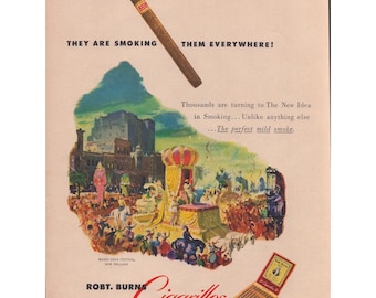 Vintage Robt. Burns Cigarillos Ad Mardi Gras New Orleans Print Advertisement