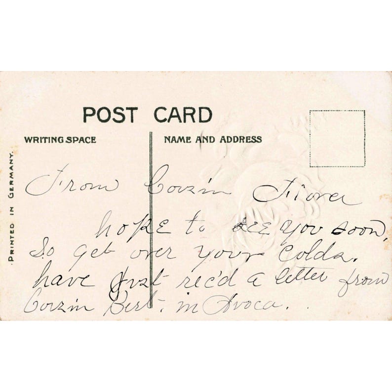 Vintage-Postkarte mit geprägter Rose, East Homer, New York, Deutschland, bedrucktes Blumengedicht Bild 2
