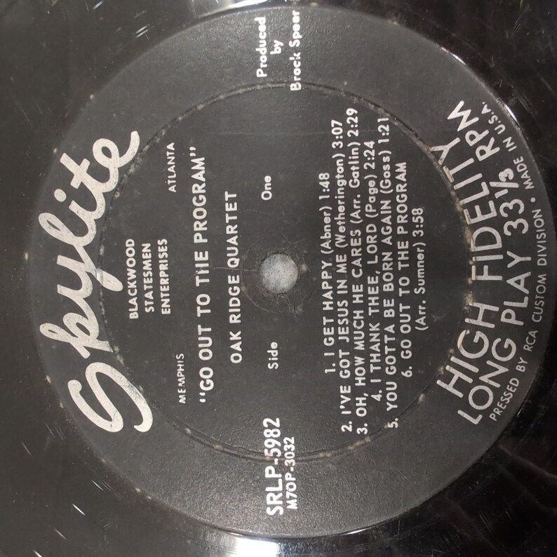 The Oak Ridge Quartet Go Out To The Program Vinyl LP Skylite SRLP-5982 Gospel image 3