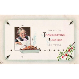 Vintage Thanksgiving Postcard Embossed Series 340 B Turkey Dinner Grandmother VG image 1