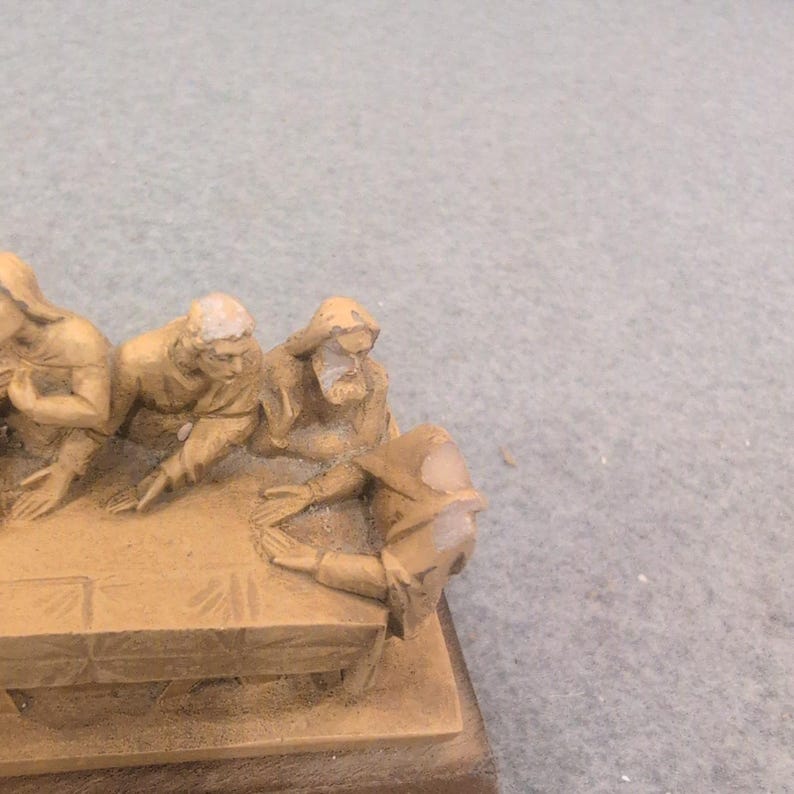 Vintage 1967 Germany Last Supper Miniature Figurine Wood Base Religious Diorama image 3
