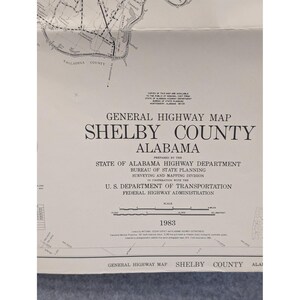 Vintage 1983 General Highway Map Shelby County Alabama Road Travel 25" x 18" image 2