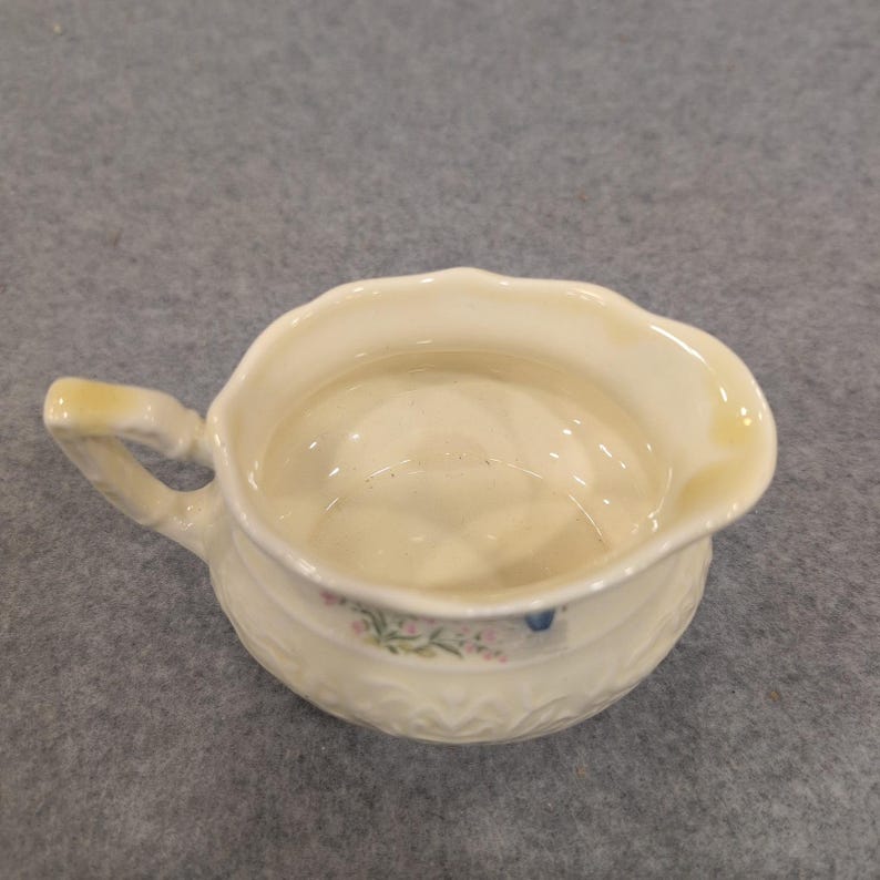 Vintage Creamer Pitcher Ceramic Floral Window Scene Embossed Cream Made in USA image 2