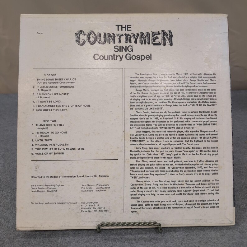 The Countrymen Sing Country Gospel Vinyl LP Kirkwood Records Huntsville Alabama image 2