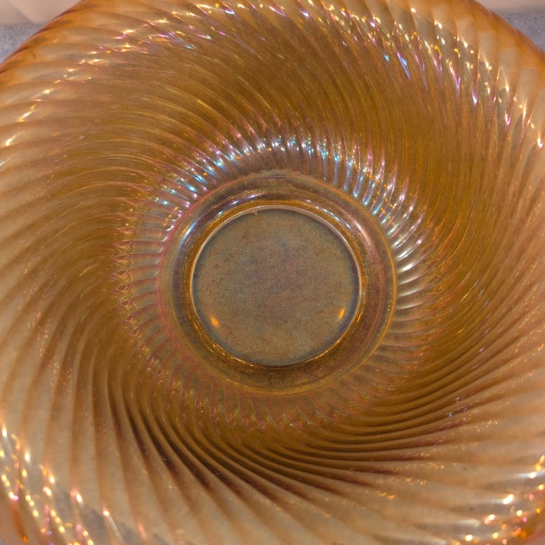 Vintage Marigold Iridescent Carnival Glass Swirl Ribbed Decorative Bowl image 3