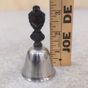 Vintage Silver Tone Ornate Crest Shield Hand Bell Decorative Service Bell image 4