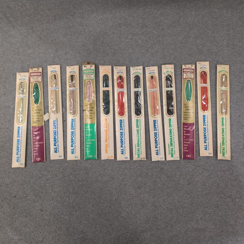Vintage J&P Coats Metal Zippers Lot of 12 Assorted Colors Sizes New Old Stock image 1